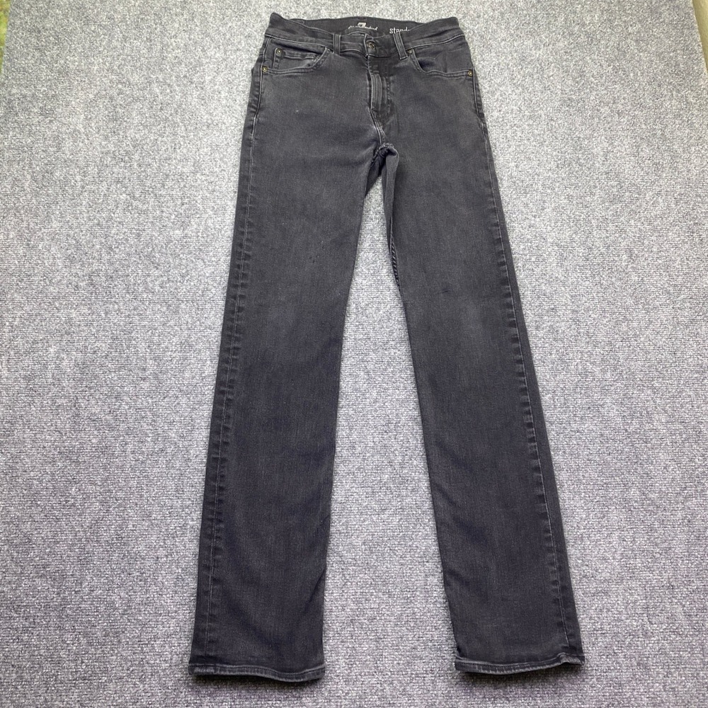 7 For All Mankind Standard Straight Leg Jeans Mens 28 Black Faded Denim Grunge